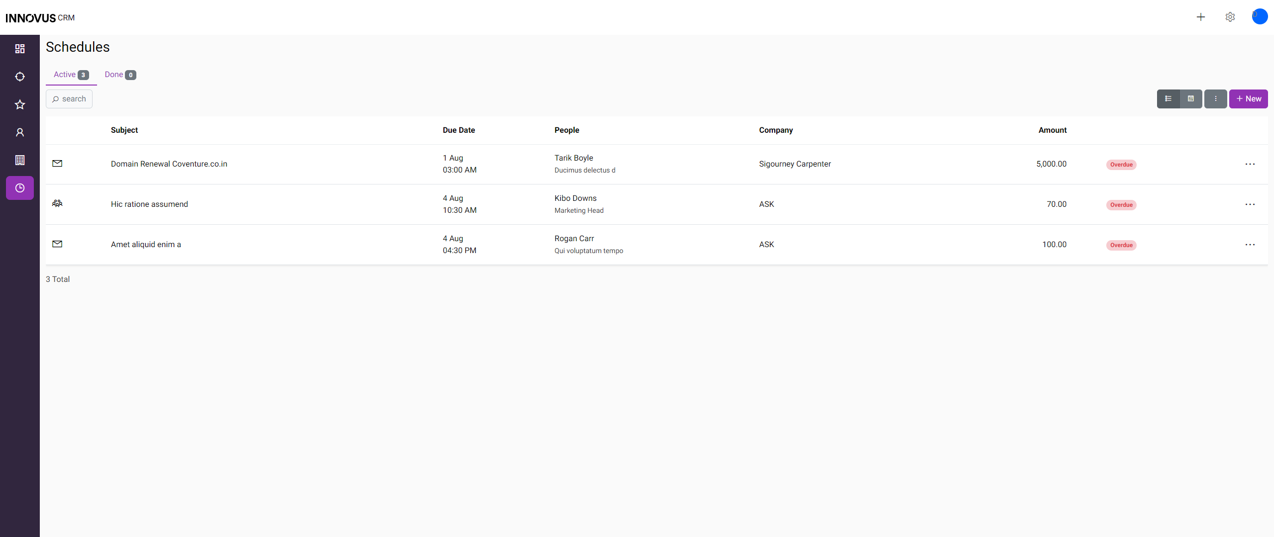 innovus crm schedules
